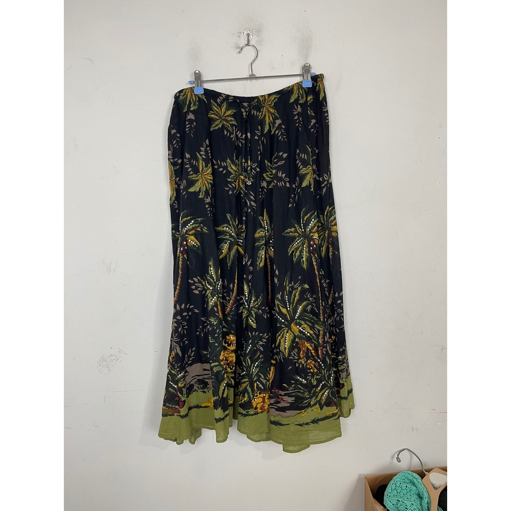 White Stag Womens Tropical Palm‎ Tree Sequin Cotton Maxi Skirt Black Large 12/14